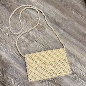 Trendy Boutique Pearl-Embellished Cream Clutch